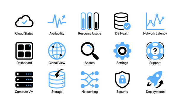 System monitoring and infrastructure icons arranged in grid layout