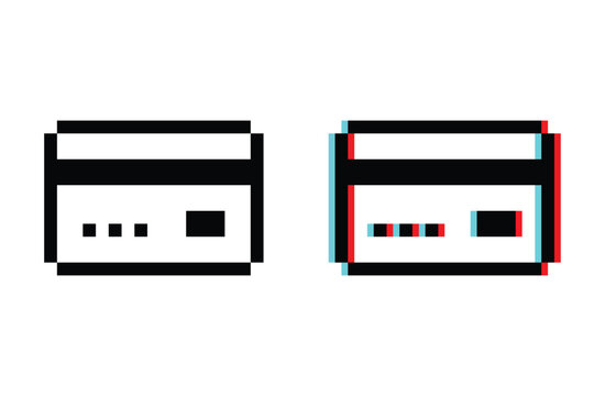 Bank credit card payment 8 bit vector icon for computer game, logo