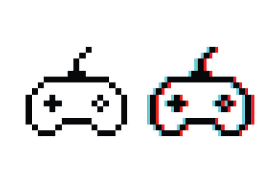 Game controller 8 bit vector icon for computer game, logo