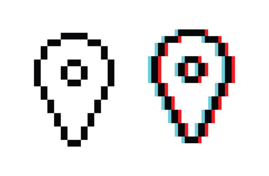 Map pin 8 bit vector icon for computer game, logo