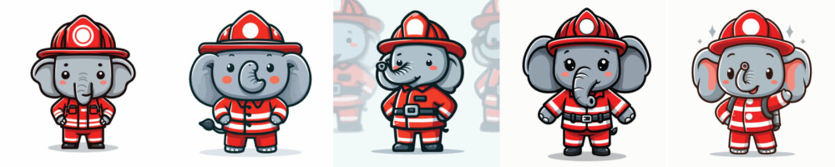 Fototapeta premium set of cute elephant vectors wearing firefighter costumes