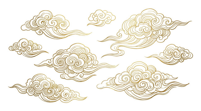 Set of traditional chinese style golden clouds