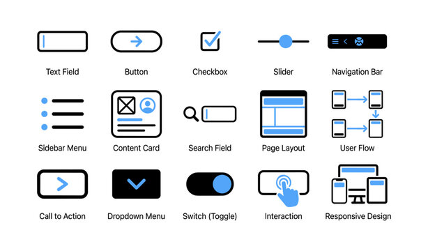 User interface element icons arranged on white background