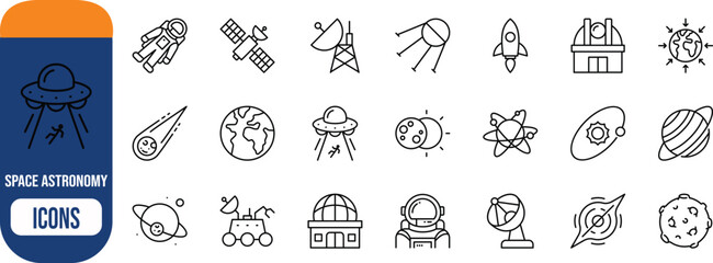 Space astronomy exploration vector icons. astronaut icon set, rocket icon set, planet icon set © Habib
