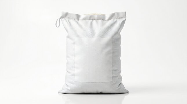 Blank white woven polypropylene sack for packaging isolated on white background