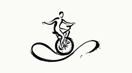 Abstract line art unicycle rider with path. © christina