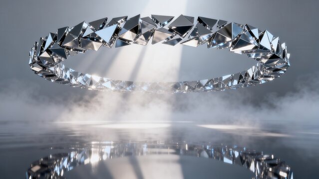 Abstract metallic ring with geometric facets