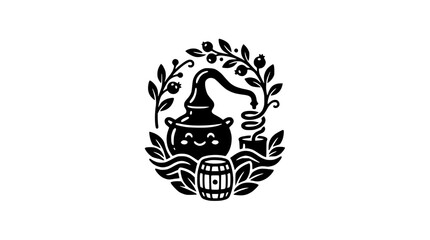 Fototapeta premium Copper still illustration with botanical elements.