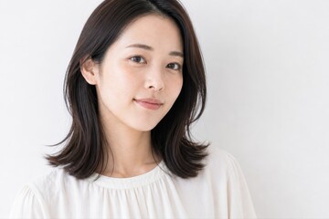 Fototapeta premium 余白で白背景の美容ポートレート女性のスキンケア