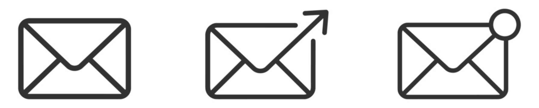 Email icon set linear electronic mail symbols for communication and message sending on transparent background