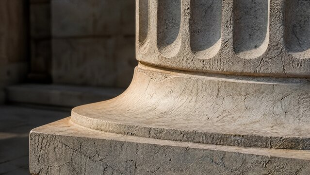 Extreme close-up detail of the base of a Greek Doric column.