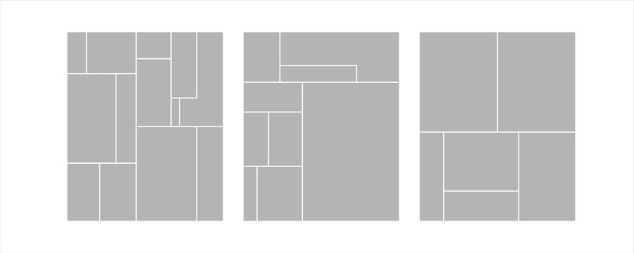 Set of collage grid manga comic storyboard layout panel blank template. Empty page frame for comic book, photo collage, poster, flyer. Vector illustration