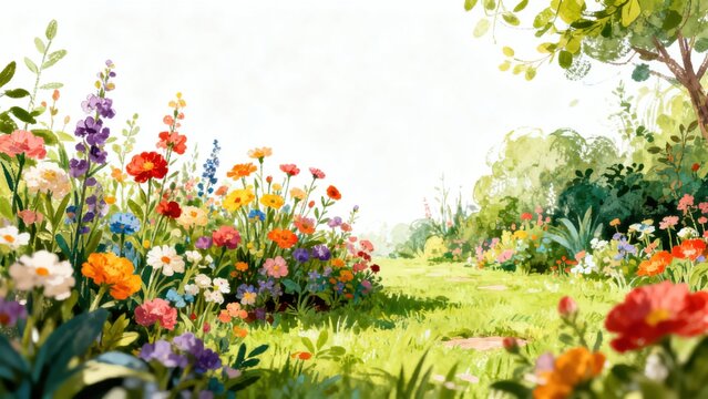 Colorful garden flowers and greenery
