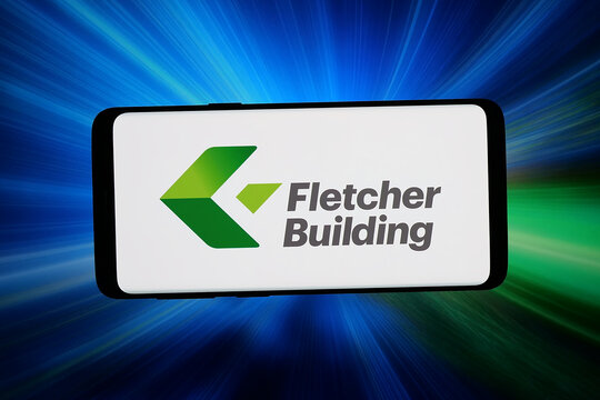 Stuttgart, Germany - 06-12-2026: In this photo illustration, the logo of construction company Fletcher Building Ltd. is displayed on a smartphone in front of abstract background on computer screen.