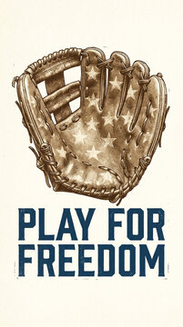 Baseball Glove With Stars On Cream Americana Background