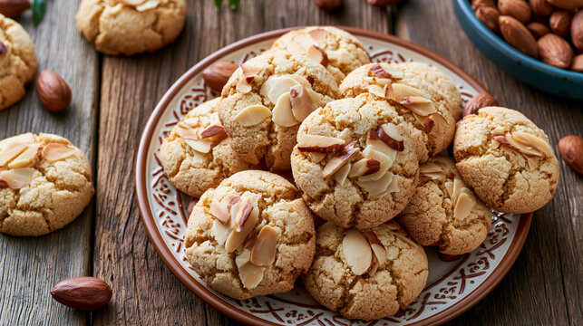 Cracked almond flake cookies freshly baked and ready to share
