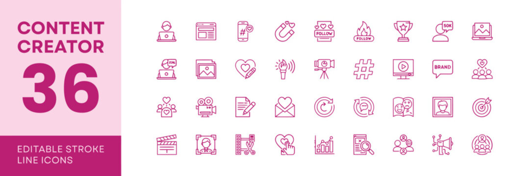 creator social media and branding icon pack editable lines