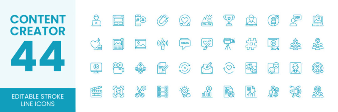 content creator icon set editable stroke lines
