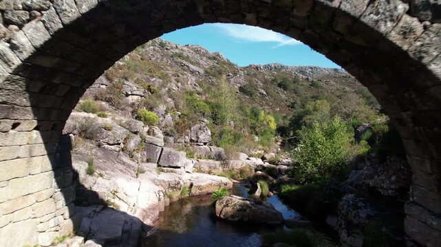 Stone Bridge on Stunning Nature Landscape. Cava da Velha, castro Laboreiro, Portugal
