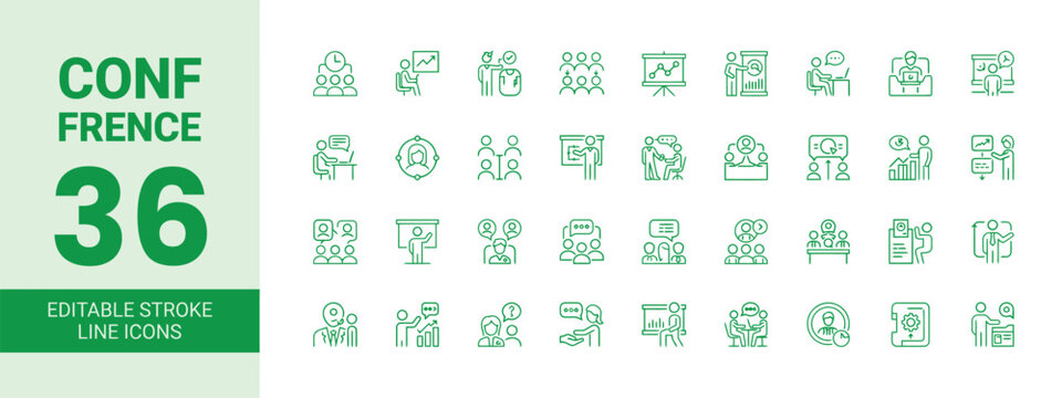 conference vector editable stroke line icon pack