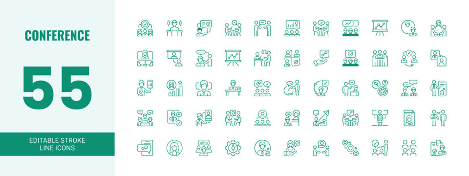 conference icons editable stroke line icon set
