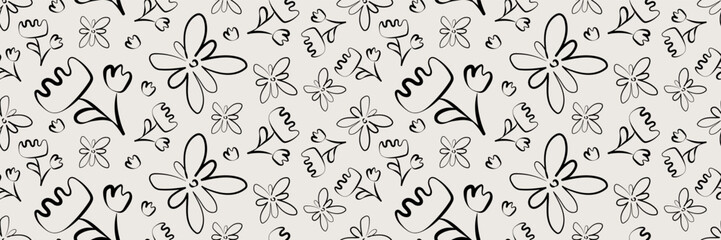 Fototapeta premium Simple doodle flowers seamless pattern