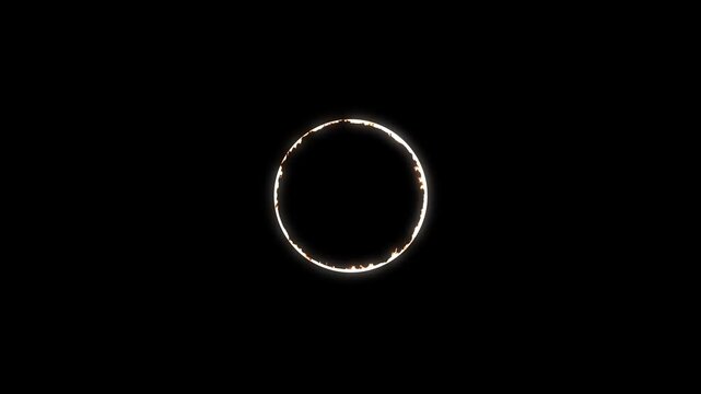 Fiery Circle Frame with Dancing Flames and Glowing Embers, Perfect Ring of Fire on Black Background, Dramatic Inferno Effect, 4K Transparent Alpha Loop