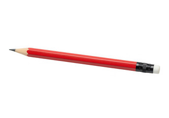 Fototapeta premium Single red wooden pencil with an eraser tip for writing and drawing
