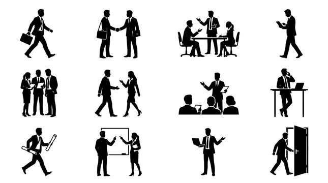 Professional business people silhouette group and human person crowd working in office environment for corporate networking