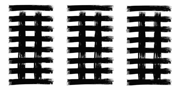 Black Dry Brush Strokes Grid On White Background Abstract Pattern