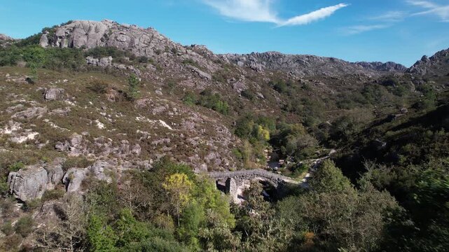 Stone Bridge on Stunning Nature Landscape. Cava da Velha, castro Laboreiro, Portugal