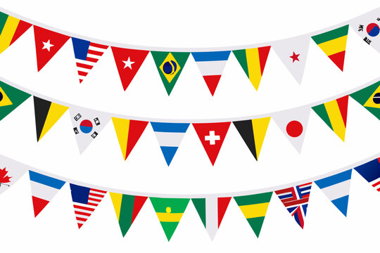 International Pennant Banners With National Flags Vector Illustration