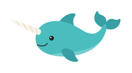 Cute narwhal character swimming illustration. © edna