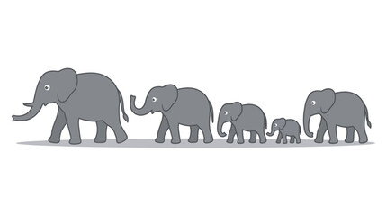 Elephant family walking in a row illustration. © edna