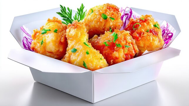 Popular takeaway chicken meal for restaurant menus, delivery services and food branding.