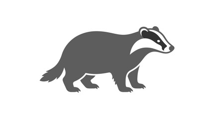 Simple badger icon in profile with gray and white fur. © flat