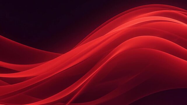Red flowing abstract waves forming smooth layered shapes in an abstract style on a dark backdrop, symbolizing motion and energy
