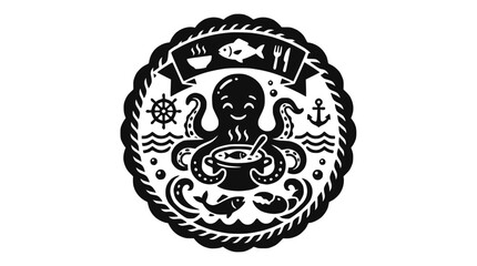 Ornate octopus seal with bowl anchor and nautical elements. © firman