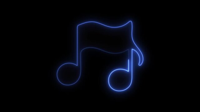 Neon blue musical eighth note symbol on dark background  music icon