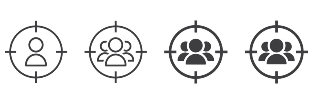 Audience Targeting Icon Set with Individual and Group Focus Symbols for Customer Profiling, User Engagement, and Business Intelligence, vector design