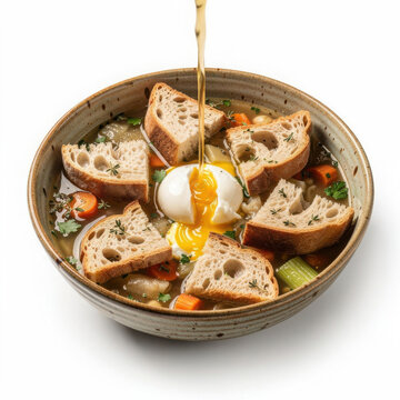 Authentic Acquacotta Maremmana Tuscan Bread Soup Isolated on White Background