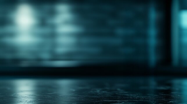 Empty dark table with blurred blue neon light background for product display