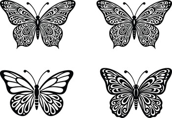 Intricate butterfly silhouettes with ornamental wing patterns silhouette © MDMAHABUBUR