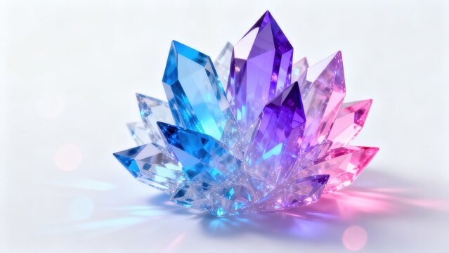 Colorful crystal cluster on white background