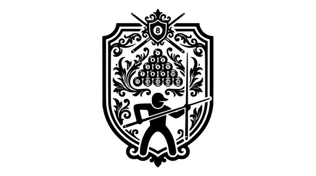 Billiards player silhouette in a decorative shield frame