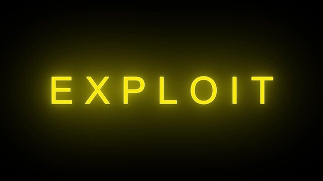 zero day exploit news, neon sign exploit text animation, security and loopholes concept, hack and exploit detected. cyber security and cyber threats