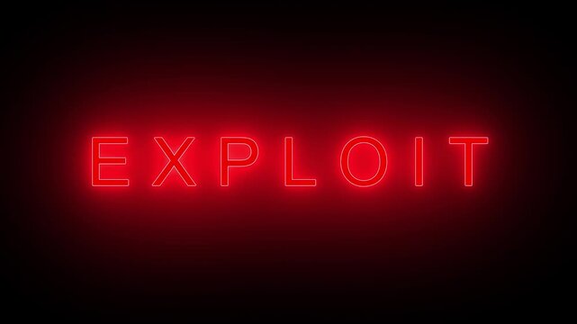 zero day exploit news, neon sign exploit text animation, security and loopholes concept, hack and exploit detected. cyber security and cyber threats