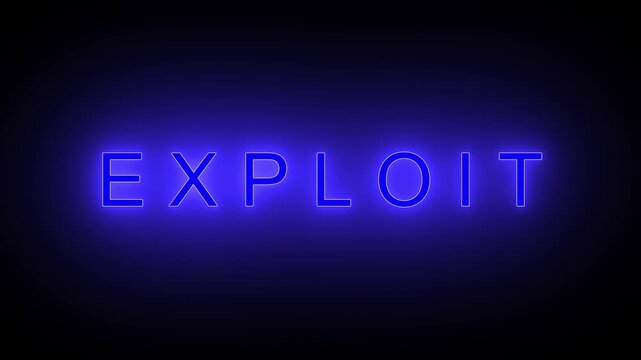zero day exploit news, neon sign exploit text animation, security and loopholes concept, hack and exploit detected. cyber security and cyber threats