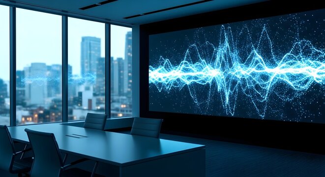 Close up detailed view of interactive wall screen showcasing modern professional business fo