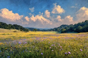 Obraz premium Vibrant meadow landscape painting